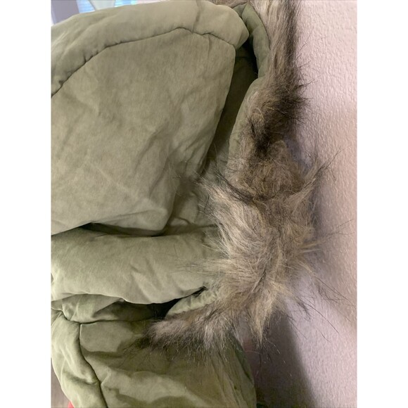 ARMY SHELTER MAD YOUR FAME DOWN Jacket  Faux Fur Parka Coat SMALL sz GREEN - Picture 9 of 12